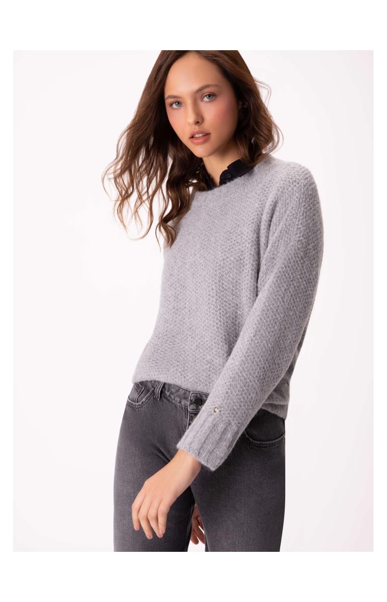 Tricot Ponto Aberto Cinza Claro