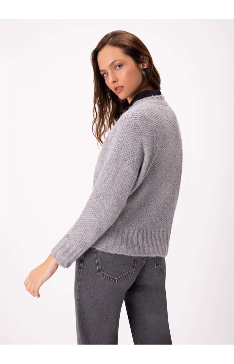 Tricot Ponto Aberto Cinza Claro