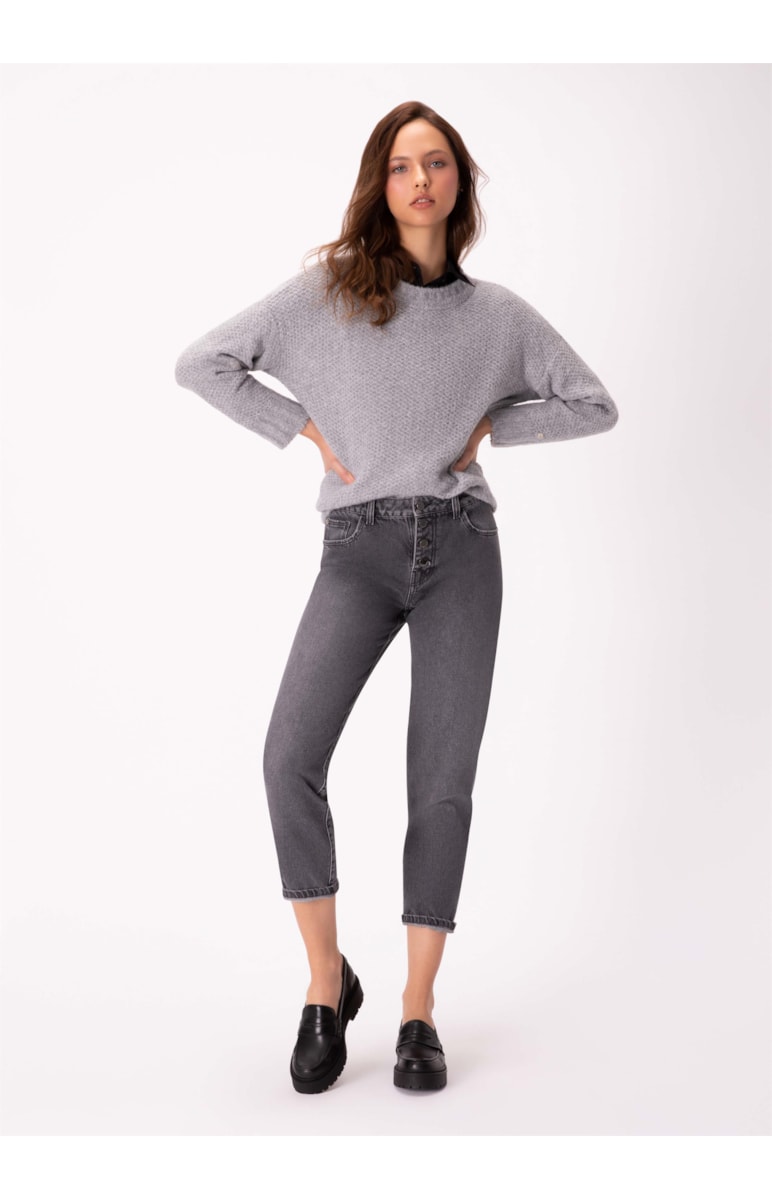 Tricot Ponto Aberto Cinza Claro