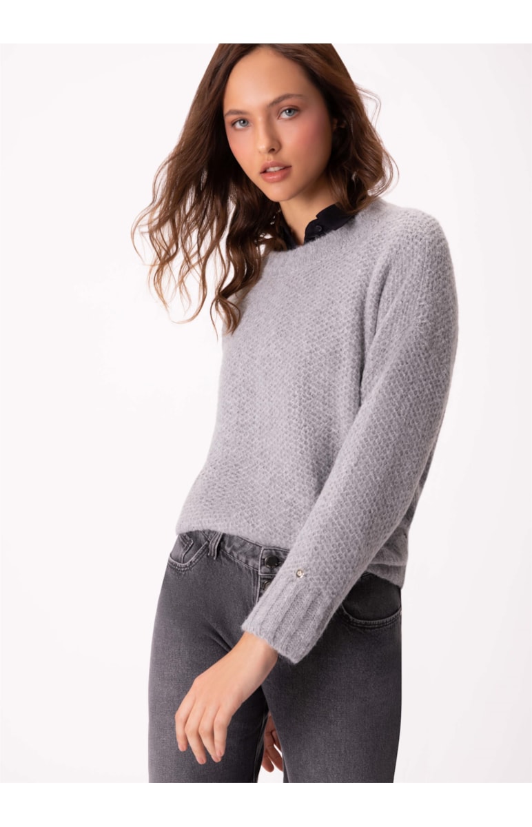 Tricot Ponto Aberto Cinza Claro