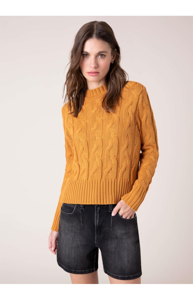 Tricot Ponto Tranças Caramelo