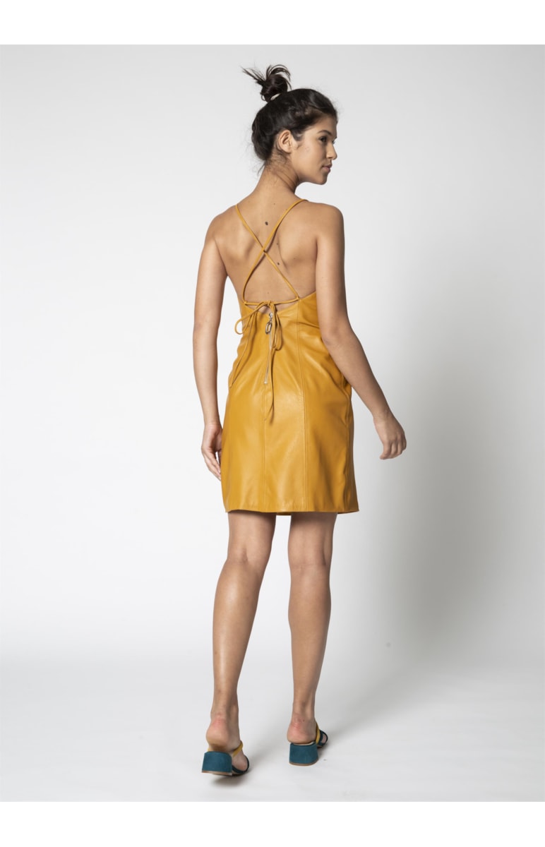 Vestido Alças Cruzadas C/ Decote Costas Amarelo