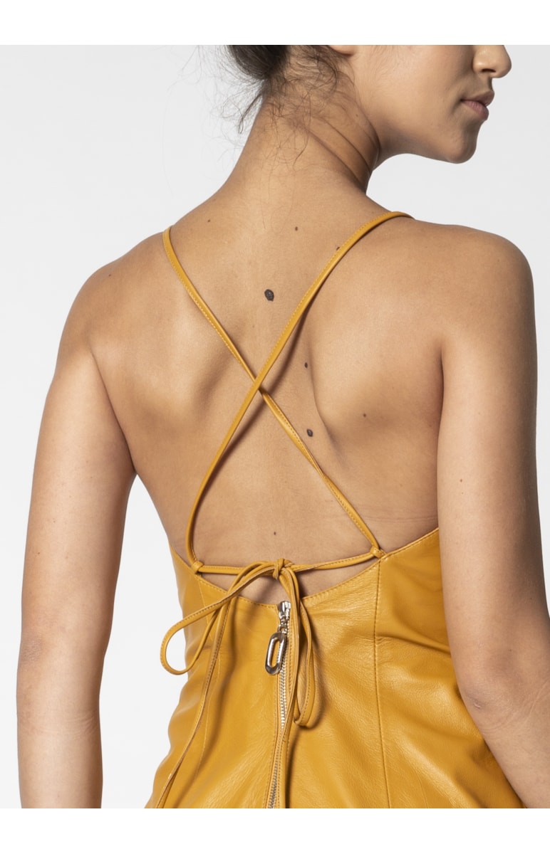 Vestido Alças Cruzadas C/ Decote Costas Amarelo