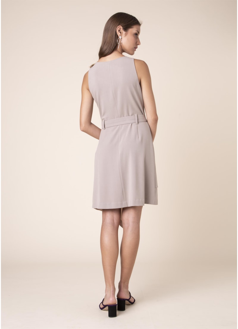 Vestido Assimétrico Fivela Areia