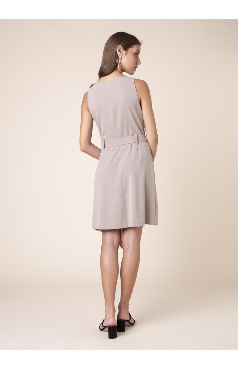 Vestido Assimétrico Fivela Areia