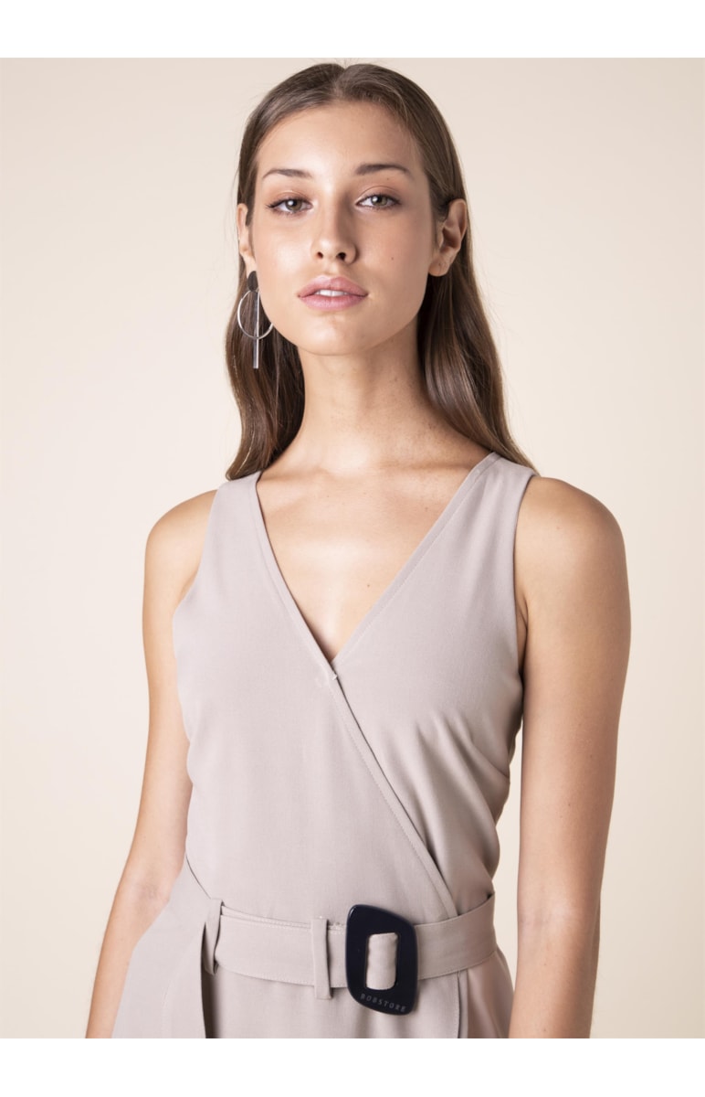 Vestido Assimétrico Fivela Areia
