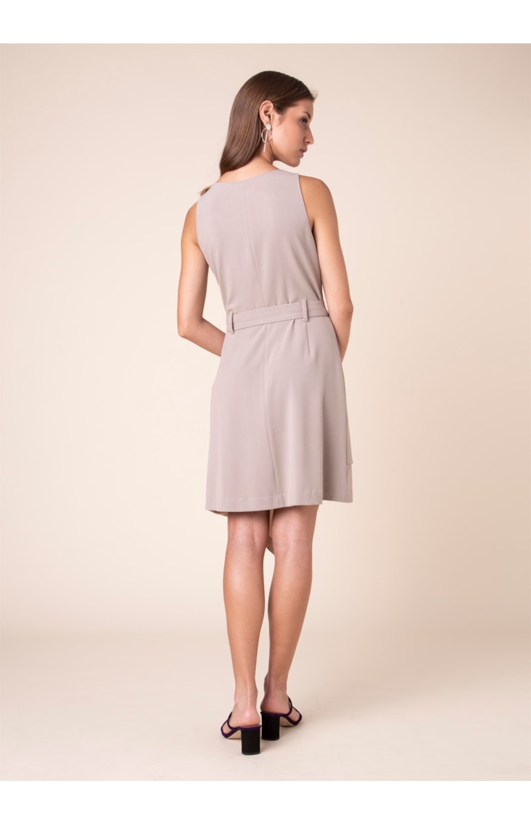 Vestido Assimétrico Fivela Areia