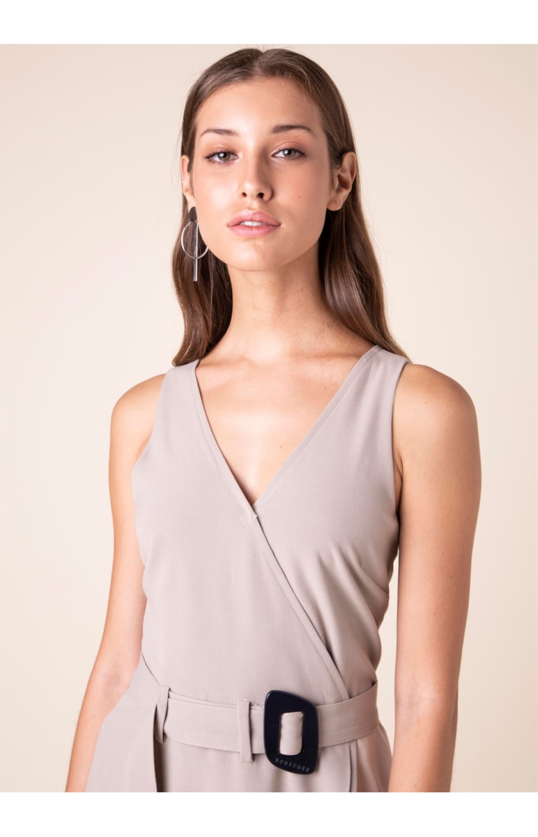 Vestido Assimétrico Fivela Areia
