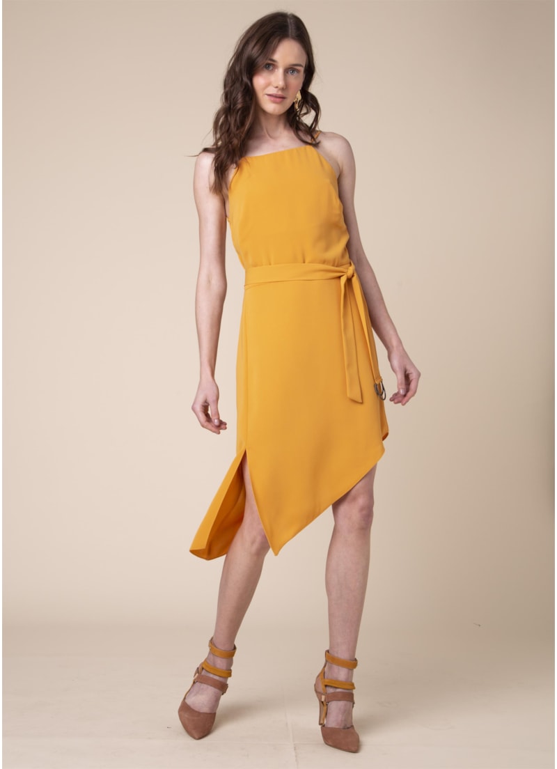 Vestido Assimetrico Fivela Meia Lua Amarelo