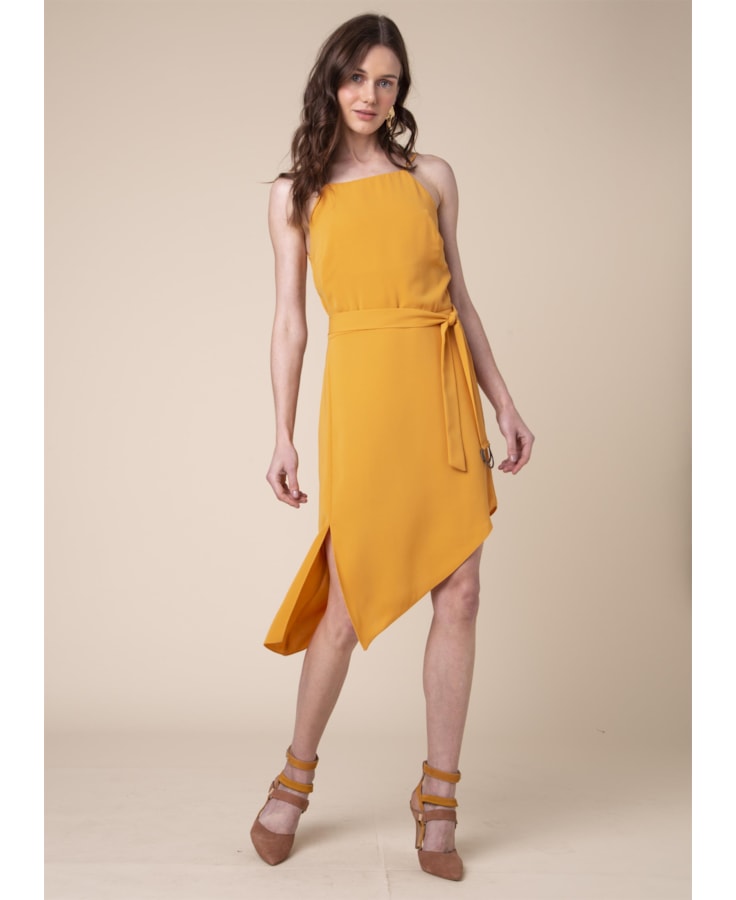 Vestido Assimetrico Fivela Meia Lua Amarelo