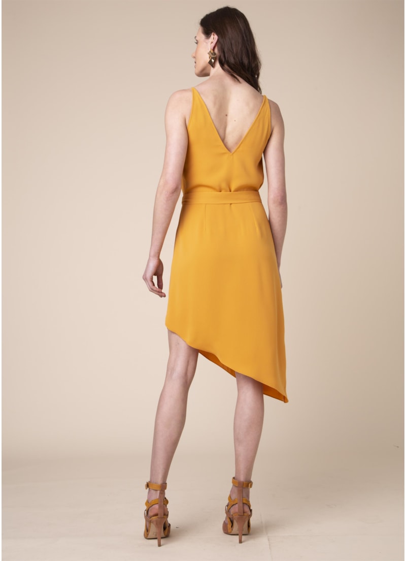 Vestido Assimetrico Fivela Meia Lua Amarelo