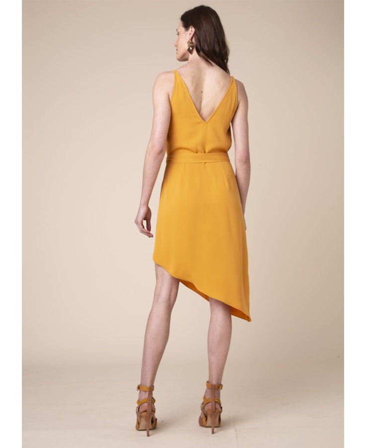 Vestido Assimetrico Fivela Meia Lua Amarelo