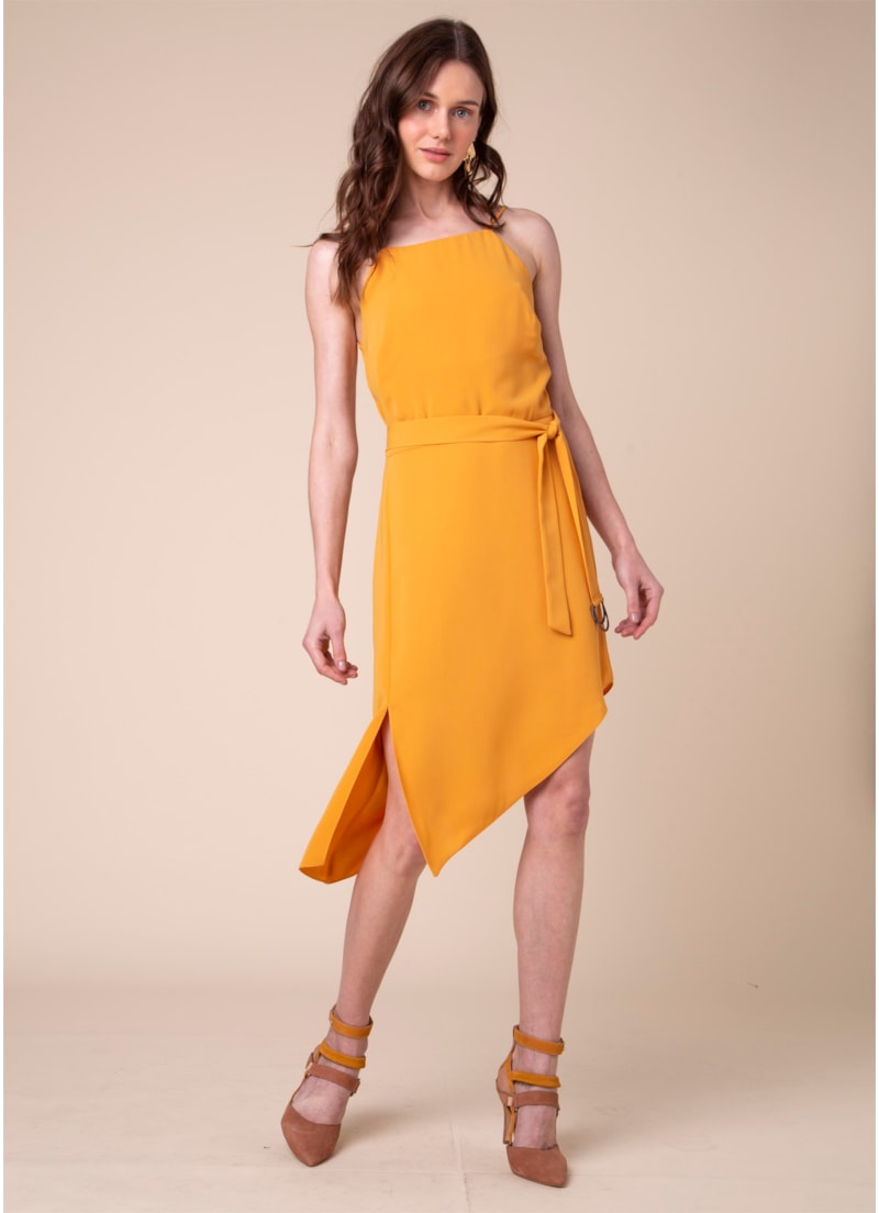 Vestido Assimetrico Fivela Meia Lua Amarelo