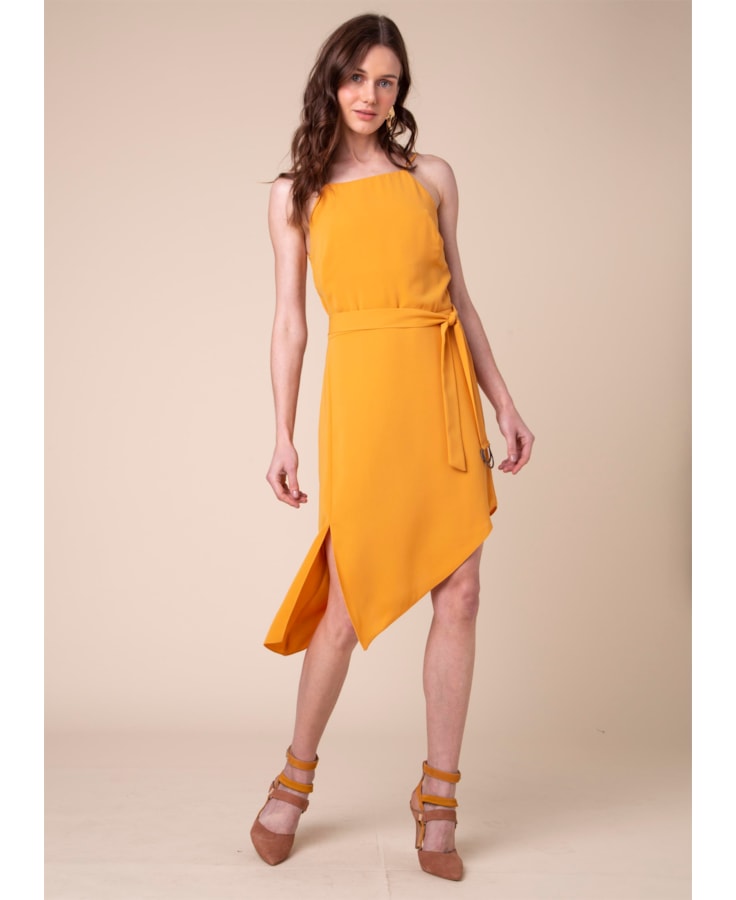 Vestido Assimetrico Fivela Meia Lua Amarelo