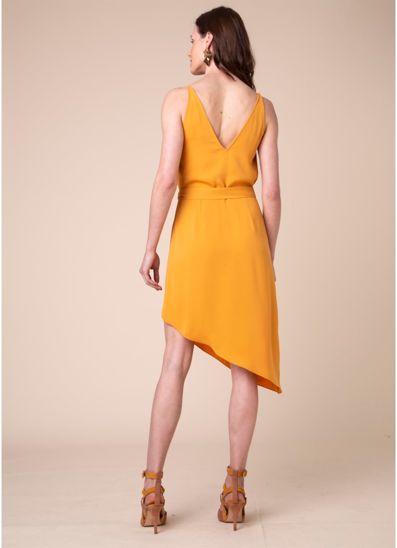 Vestido Assimetrico Fivela Meia Lua Amarelo