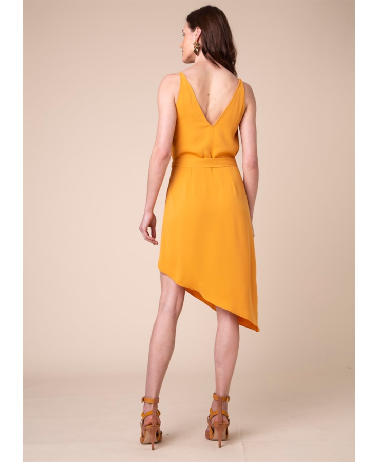Vestido Assimetrico Fivela Meia Lua Amarelo