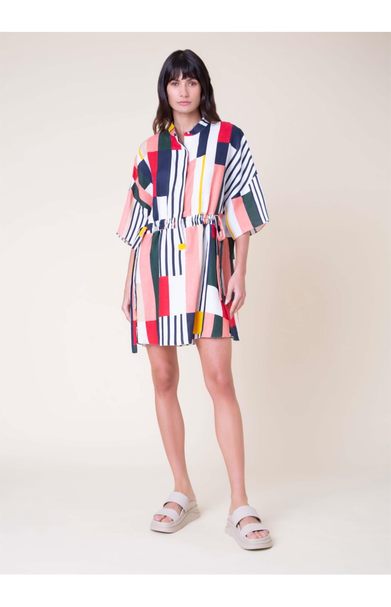 Vestido Bata Puro Linho Estampado