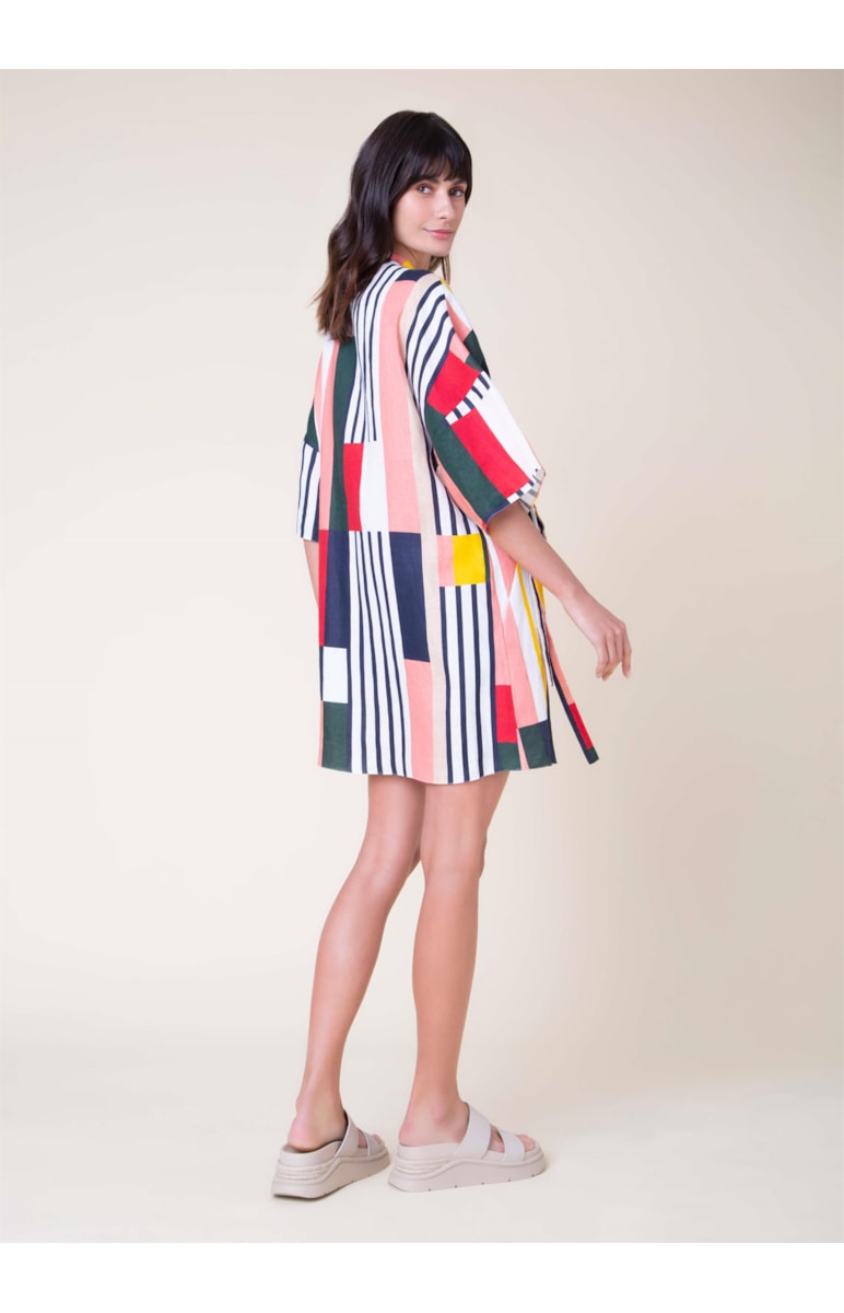 Vestido Bata Puro Linho Estampado