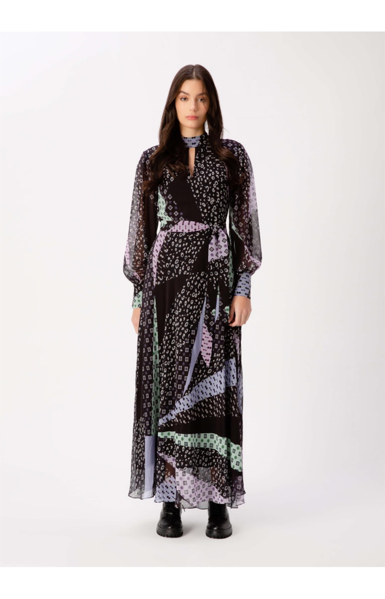 Vestido Boho Flowers Estamp. Fundo Preto