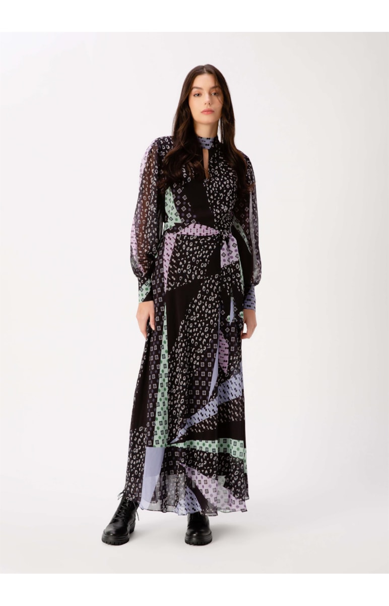 Vestido Boho Flowers Estamp. Fundo Preto