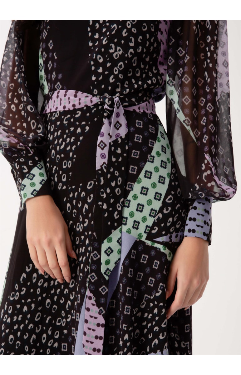 Vestido Boho Flowers Estamp. Fundo Preto
