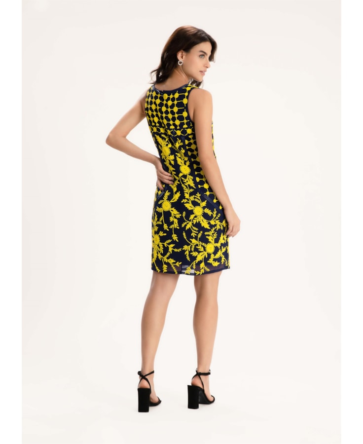 Vestido Bordado Flores Marinho