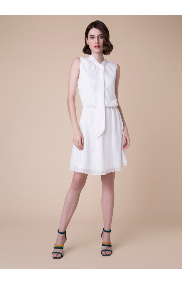 Vestido Botões Amarração Off White