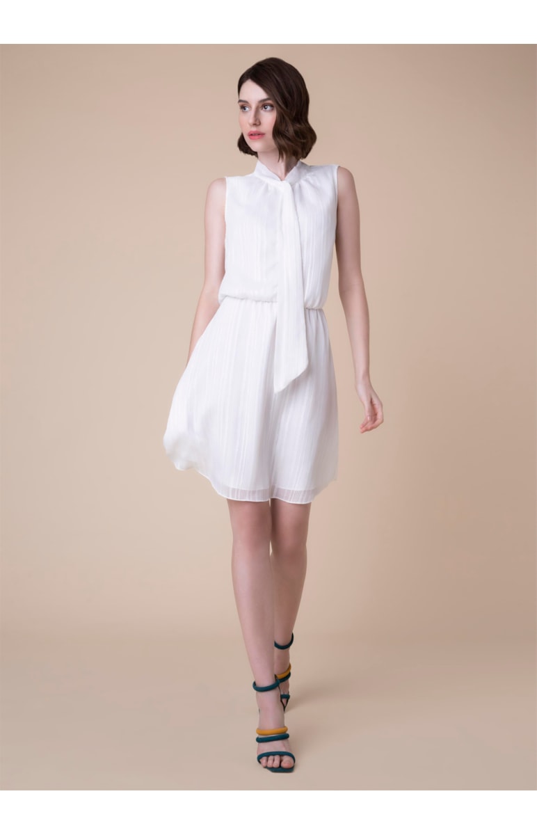 Vestido Botões Amarração Off White