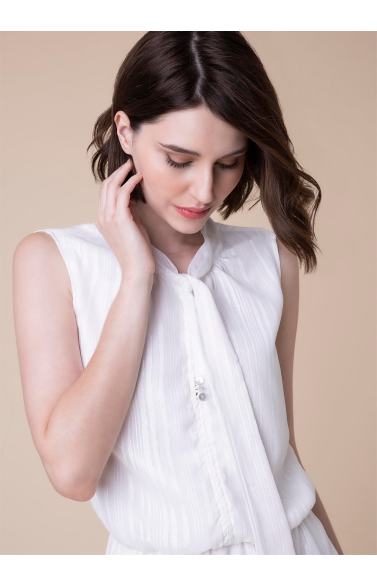 Vestido Botões Amarração Off White