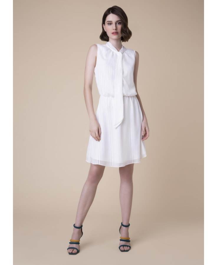 Vestido Botões Amarração Off White