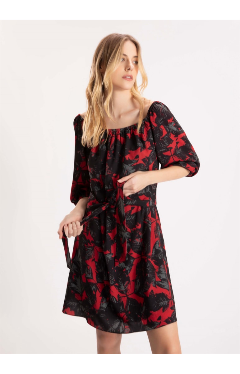 Vestido Bubble Prints Decote Elastico Preto