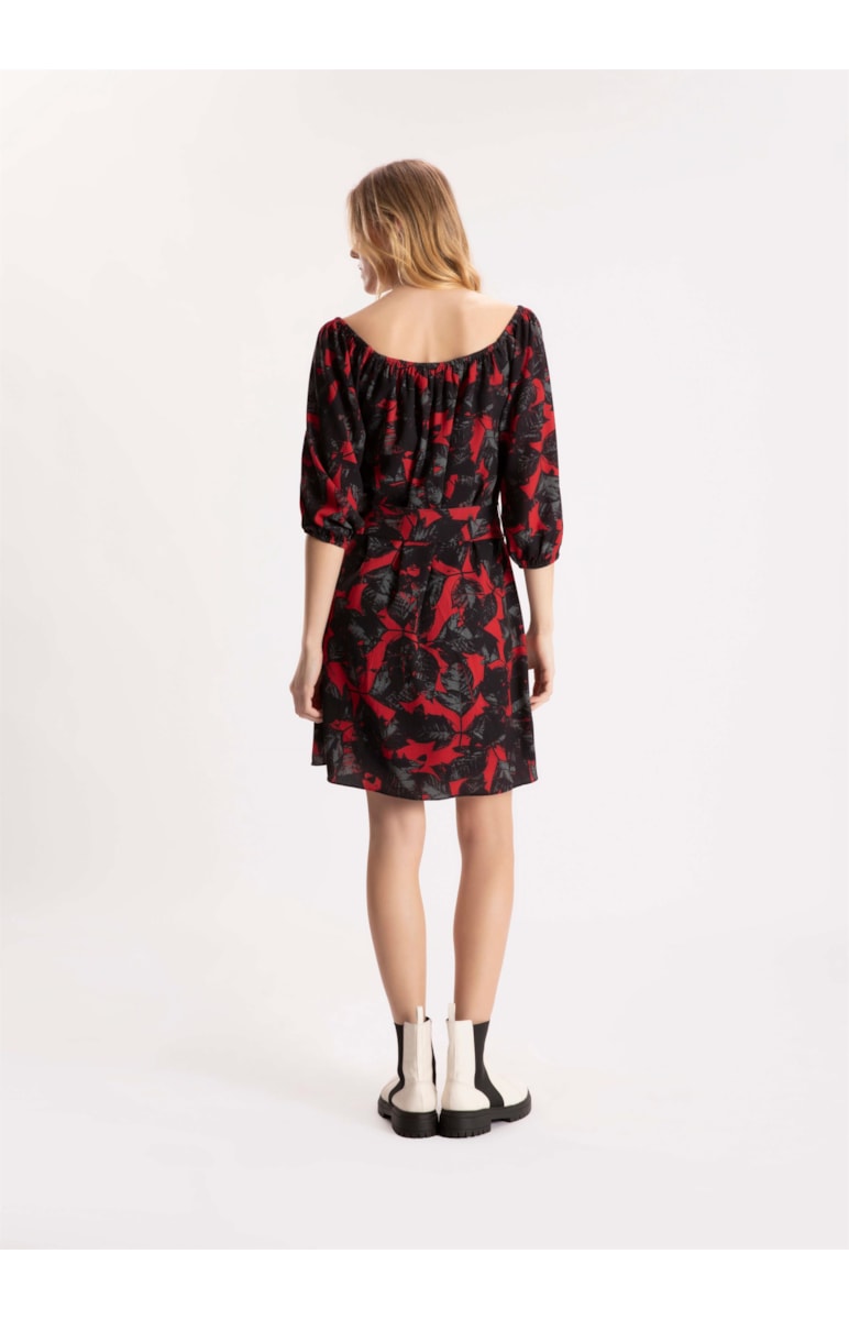 Vestido Bubble Prints Decote Elastico Preto
