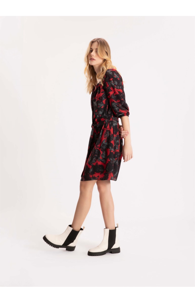 Vestido Bubble Prints Decote Elastico Preto