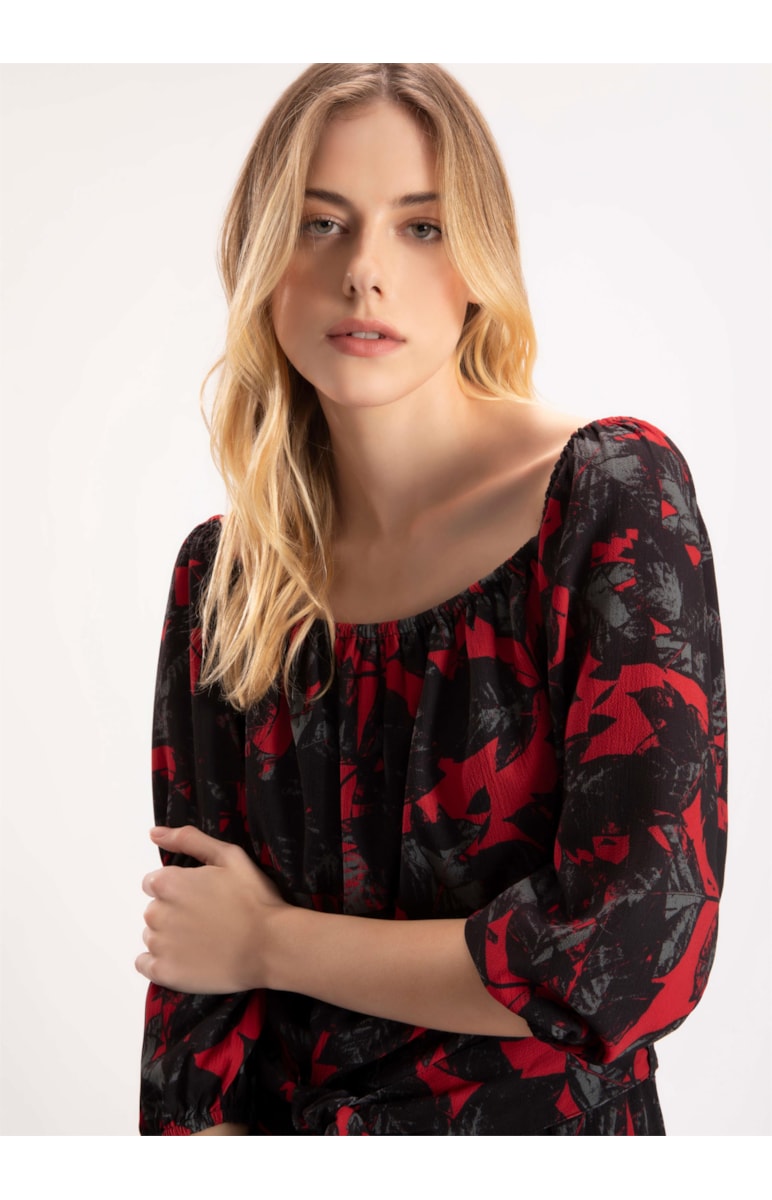 Vestido Bubble Prints Decote Elastico Preto