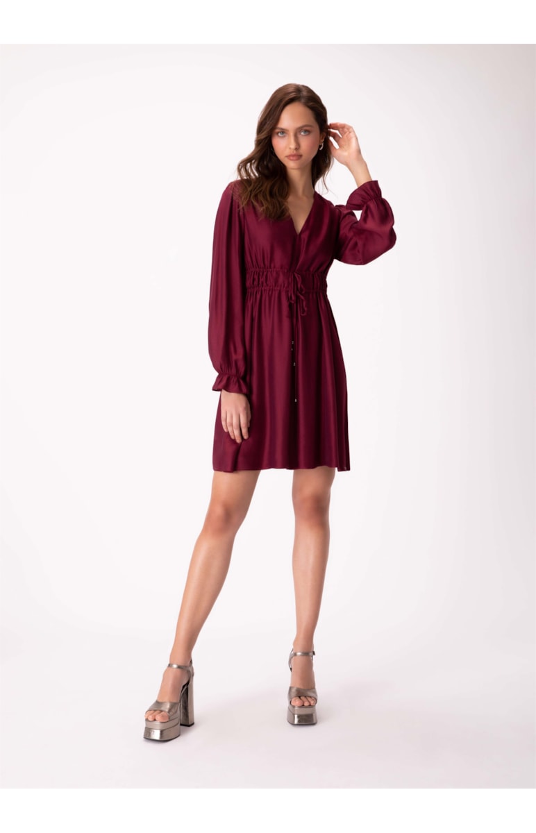 Vestido Chevron Seda Dark Wine