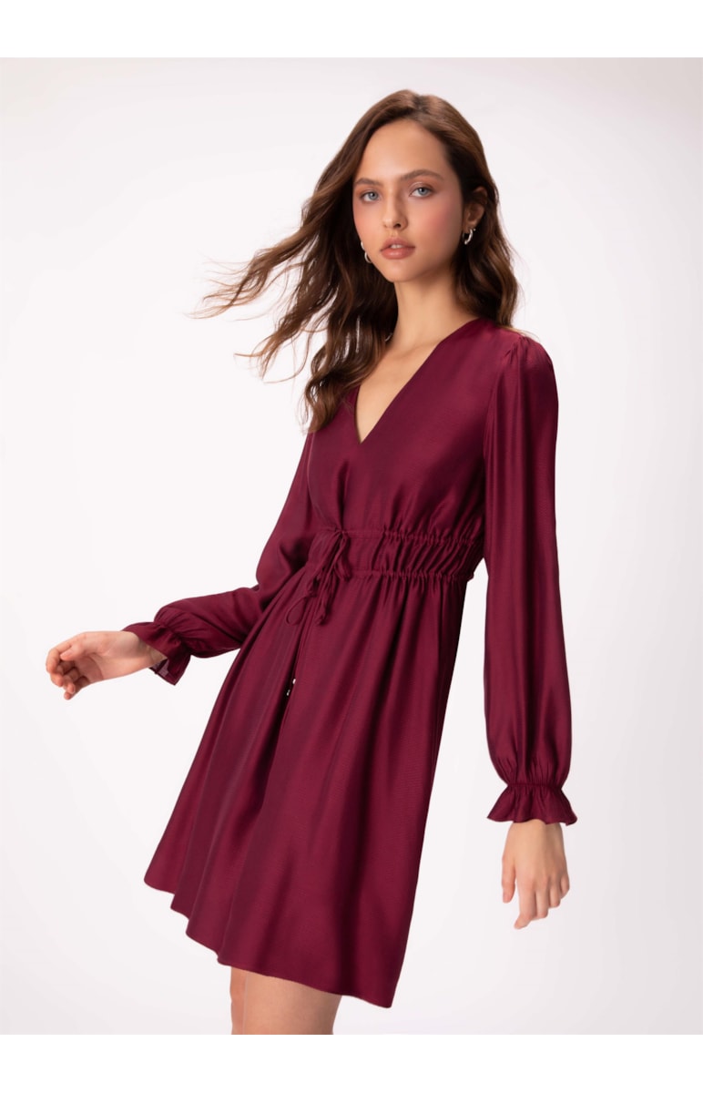 Vestido Chevron Seda Dark Wine