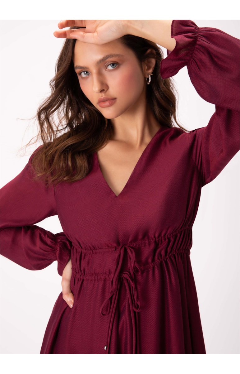 Vestido Chevron Seda Dark Wine