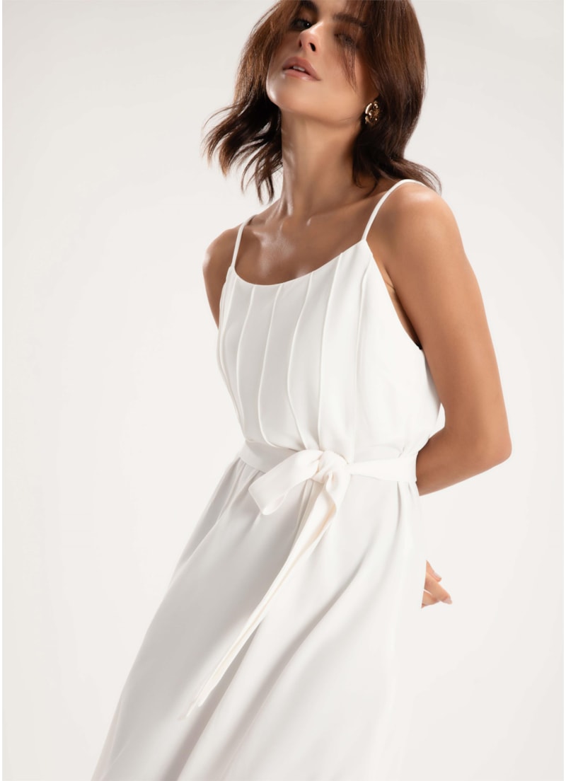 Vestido Crepe Nervuras Off White