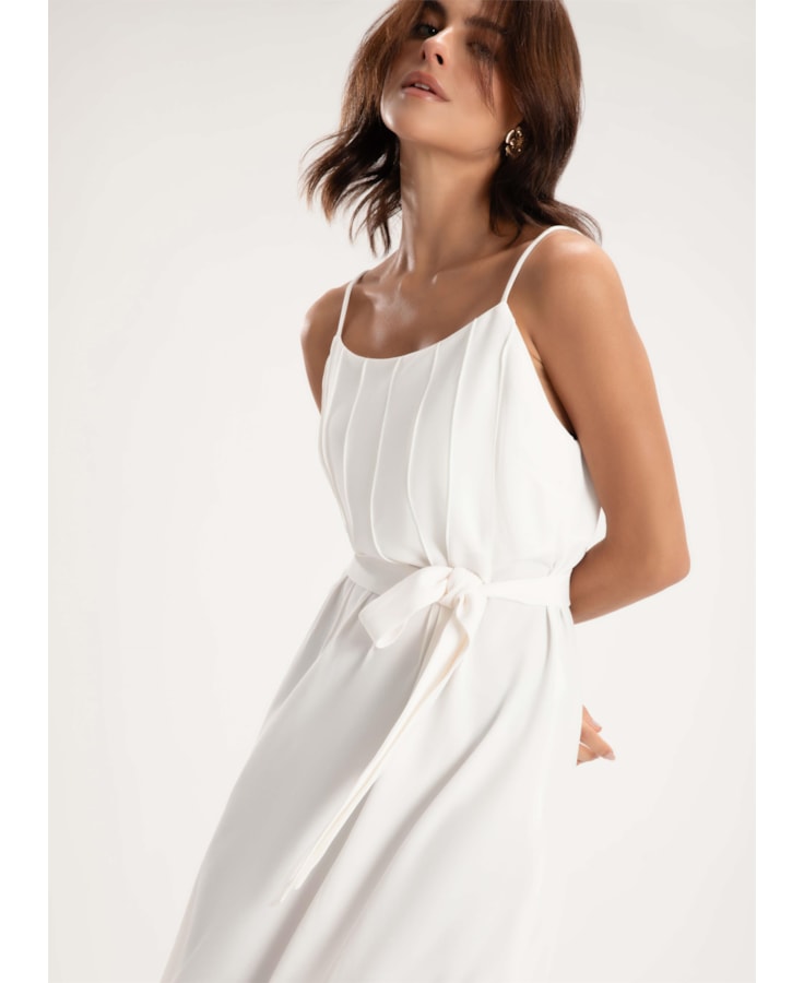 Vestido Crepe Nervuras Off White