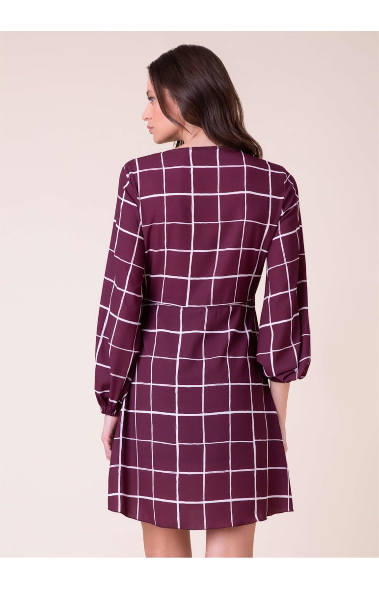 Vestido Crepe Xadrez Bordeaux