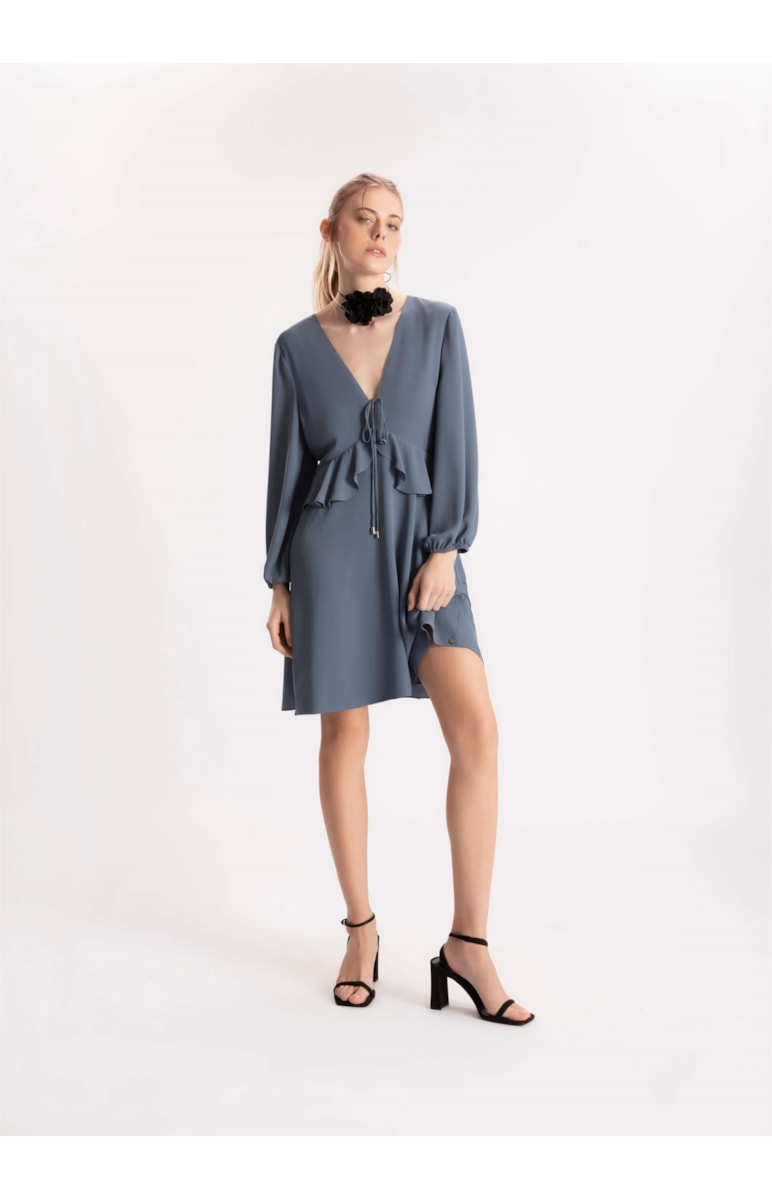 Vestido Curto Air Light Babados Azul Pervante