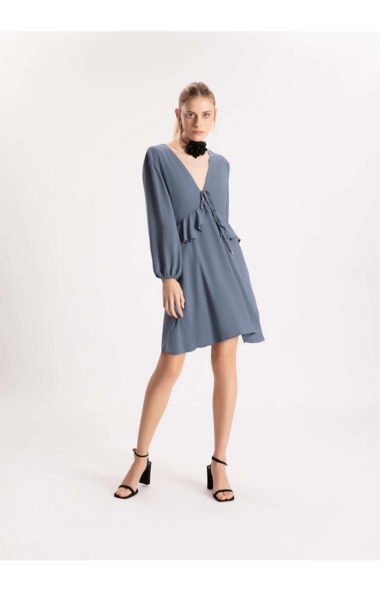 Vestido Curto Air Light Babados Azul Pervante