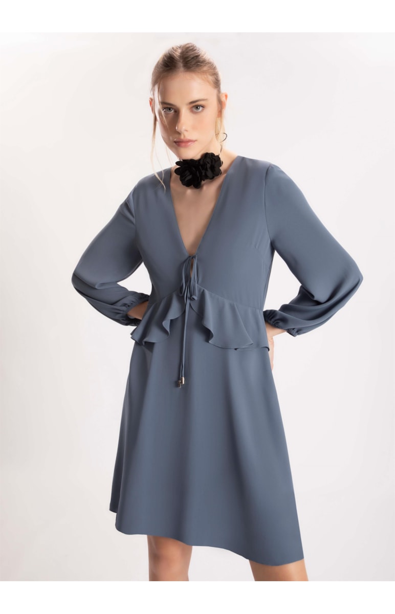 Vestido Curto Air Light Babados Azul Pervante