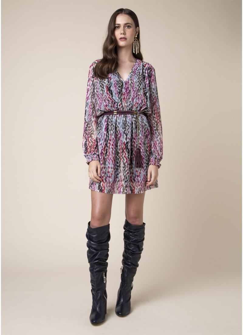 Vestido Curto Lastex Mini Geometric Estampado Magenta