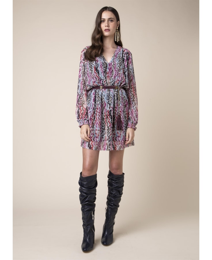Vestido Curto Lastex Mini Geometric Estampado Magenta