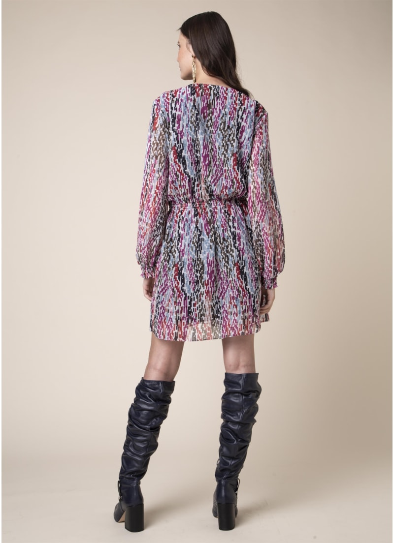 Vestido Curto Lastex Mini Geometric Estampado Magenta