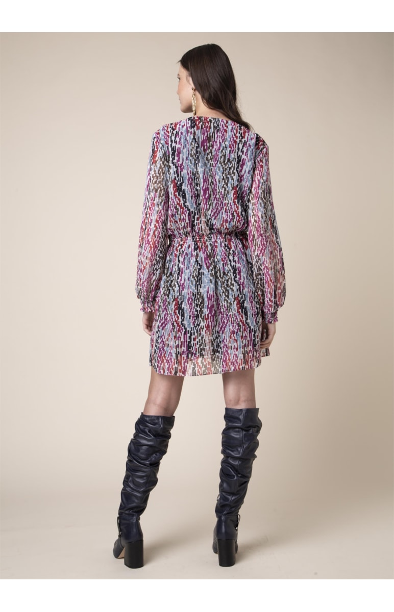 Vestido Curto Lastex Mini Geometric Estampado Magenta