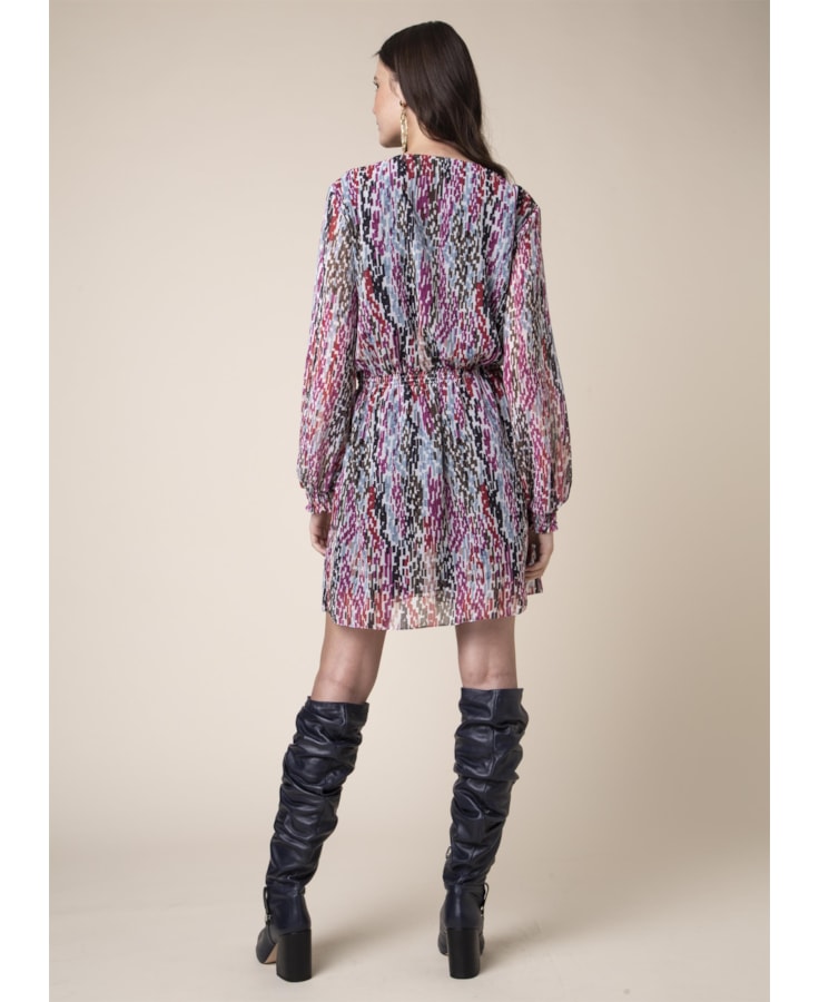 Vestido Curto Lastex Mini Geometric Estampado Magenta