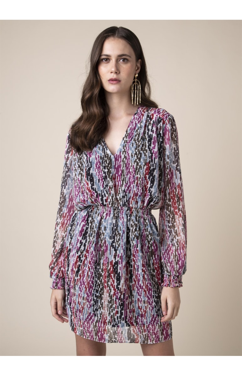 Vestido Curto Lastex Mini Geometric Estampado Magenta