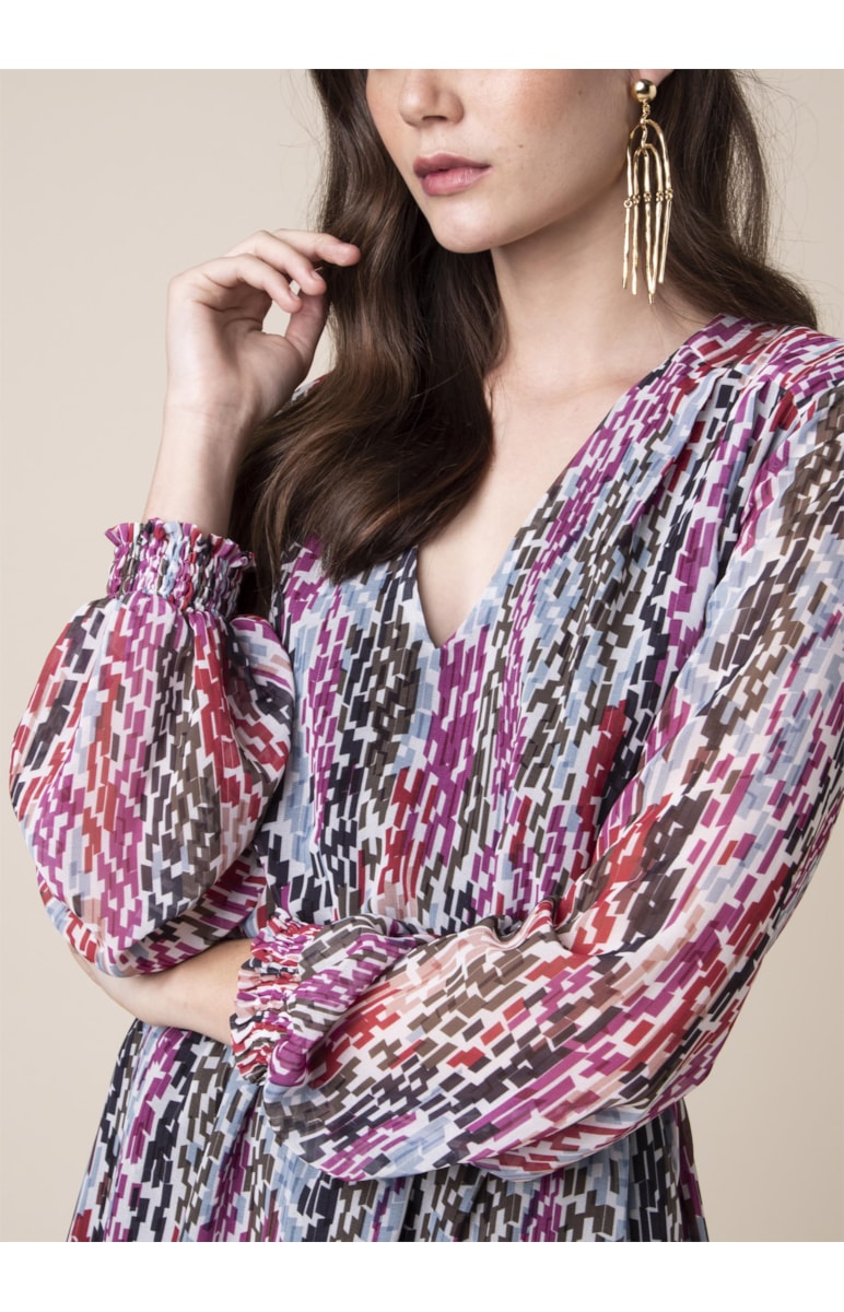 Vestido Curto Lastex Mini Geometric Estampado Magenta